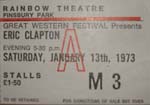 Eric Clapton Ticket Jan 1973