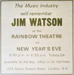 Advert for Jim Watson tribute night