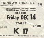 Queen "Crazy tour of London" ticket