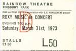 Roxy Music Ticket 1973