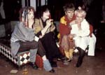 Steve Strange and friends, sitting on the foyer fountain, 14th Feb 1981